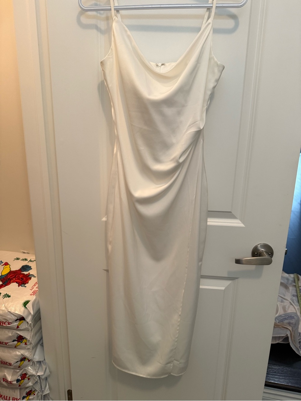 Elegant White Slip Midi Dress with Cowl Neck